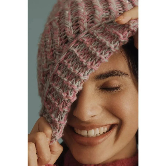 NWT By Anthropologie Pearl Knit Beanie Pink One Size - Picture 3 of 13